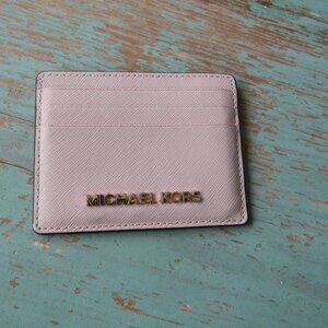 MICHAEL KORS JET SET TRAVEL CARD HOLDER WALLET LIGHT PINK LEATHER